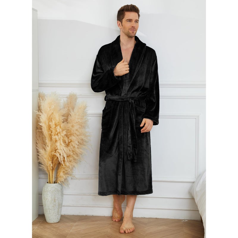 U2SKIIN Mens Fleece Robe Plush Collar Shawl Bathrobe(Black,2XL/3XL) - Image 4